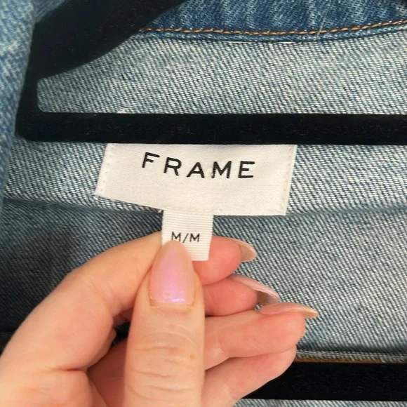 Frame Denim Enna Oversized Cropped Jean Denim Jacket Long Sleeve - Picture 4 of 8